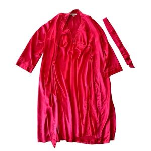 VTG California Dynasty Women’s Red Satin Lace Maxi Slip Dress and Robe Set Sz L
